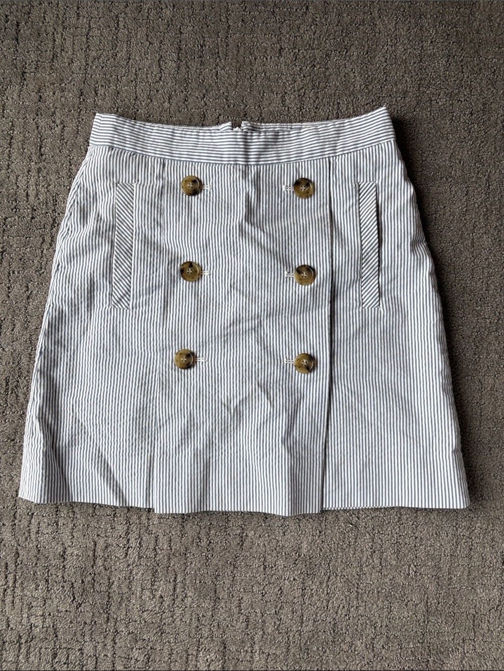 J. Crew Striped Cotton Button-Front Skirt - White/Gray Blue